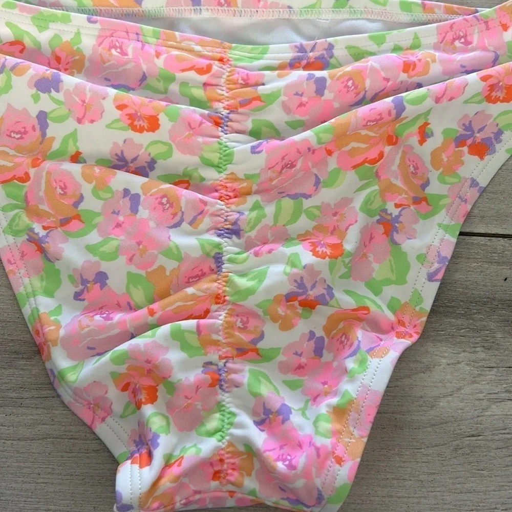Ninety-Nine pastel roses bikini swim bottoms size XS NEW